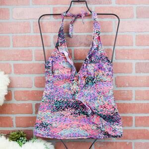 Love Your Assets By Spanx Pink Watercolor Ruffle Tankini Halter Swim Top Medium